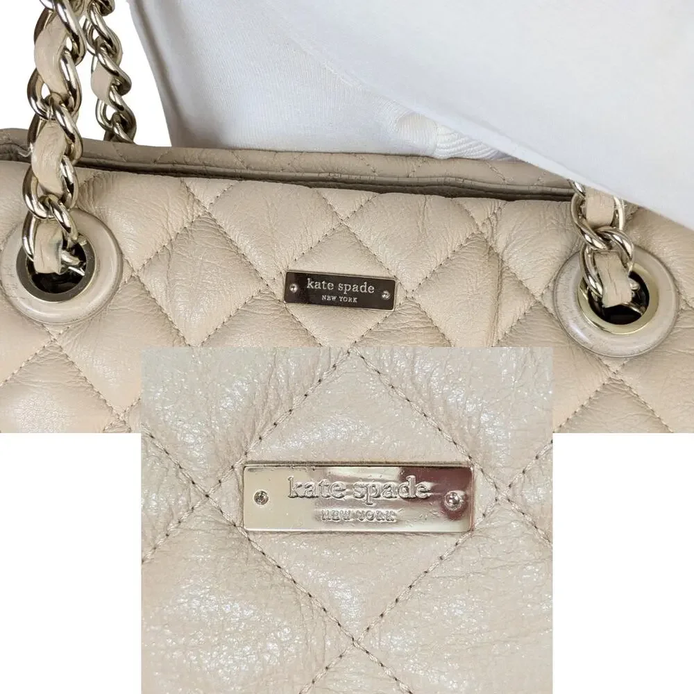 Kate Spade Gold Coast Maryanne Shoulder Bag Beige Quilted Leather Gold Chain